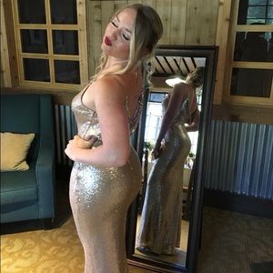 Lulu’s Gold Sequin Formal Dress